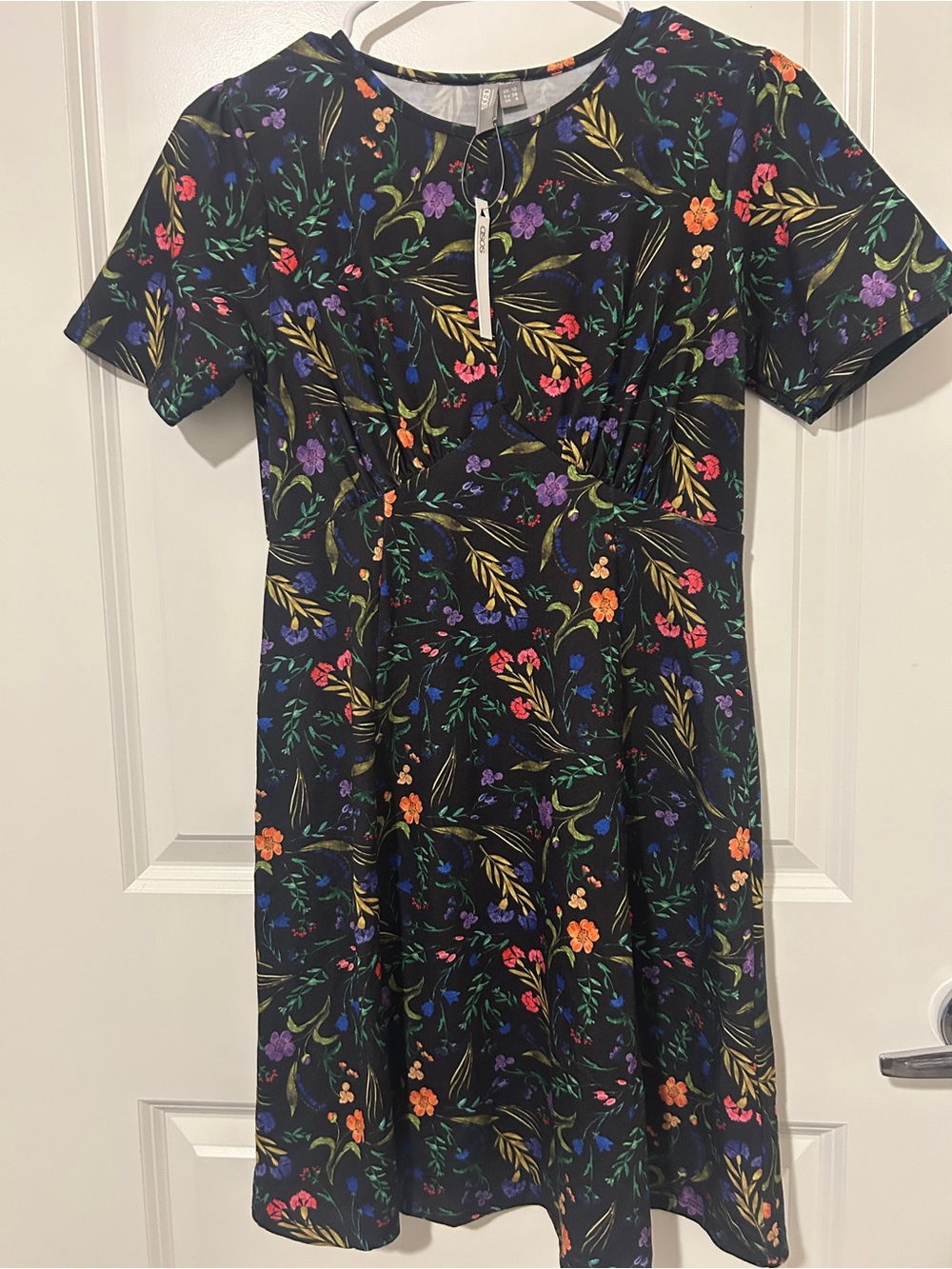 ASOS Black Floral Fit & Flare Dress with Multicolor Blooms